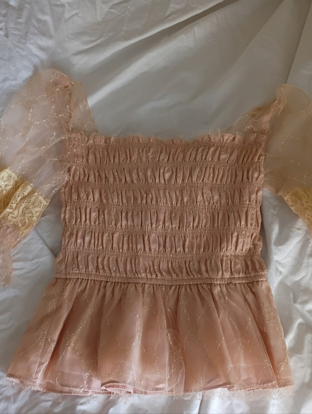 Sparkle Pink and Gold Princess Top with Lace Sleeves